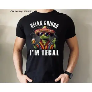 shirts - Cotton Short Sleeve Relax Gringo I'm Legal Mexican Lizard Funny T-Shirt for Men Women - designer hoodies