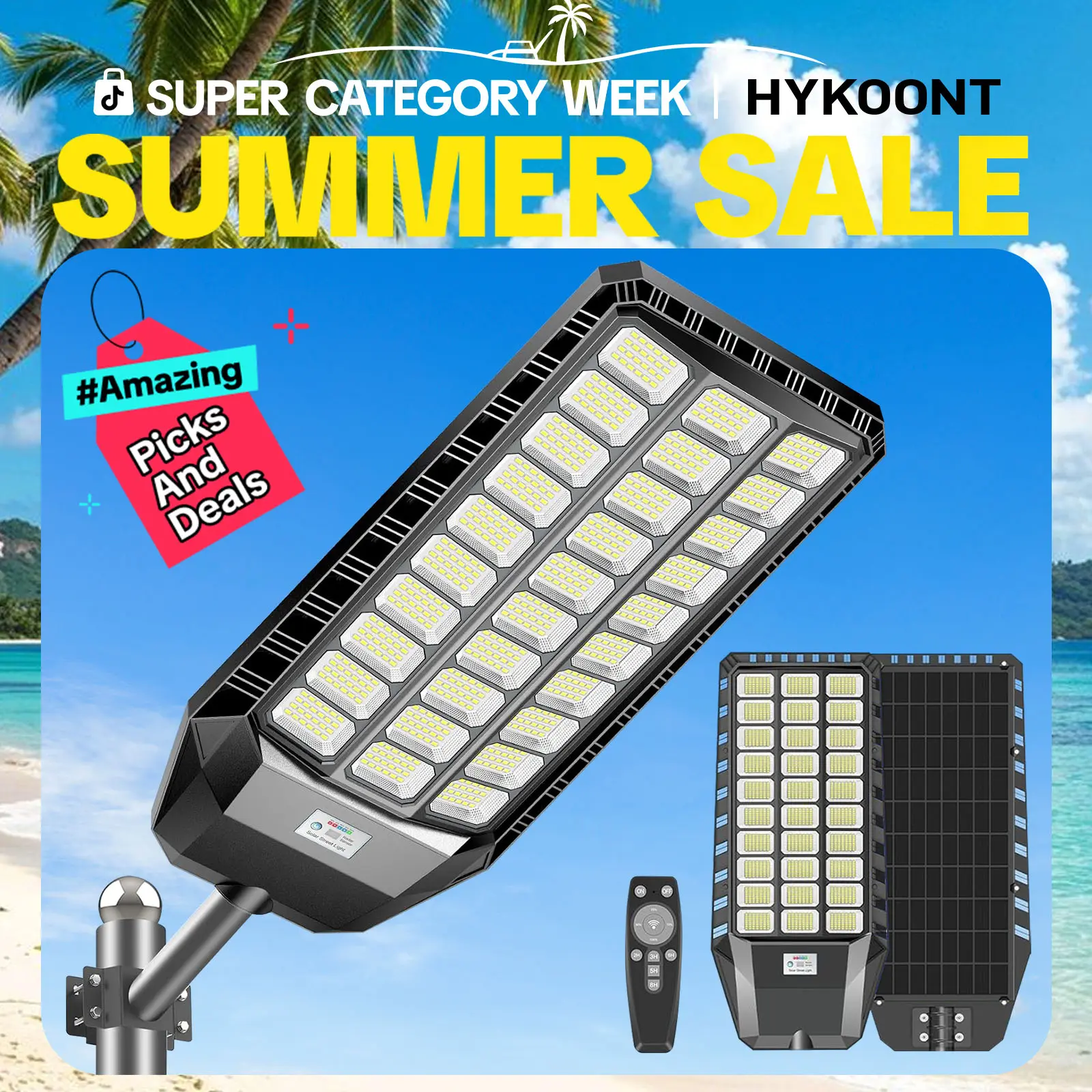 HYKOONT TW12000PLUS Large Solar Street Light Super Bright Flood Lights Outdoor Solar Parking Lot Lights Dusk to Dawn Outdoor Lighting Motion Sensor and Remote Control summerwins