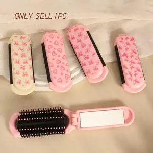 1pc Foldable Comb with Small Mirror, Butterfly Heart Design, Compact and Portable, Ideal for Travel, Single Item Hair Brush & Comb, Hair Styling Tools