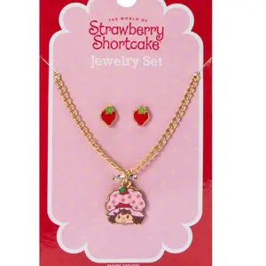 Strawberry Shortcake Jewelry Set - Includes Earrings & Necklace with Strawberry Design -  Jewelry