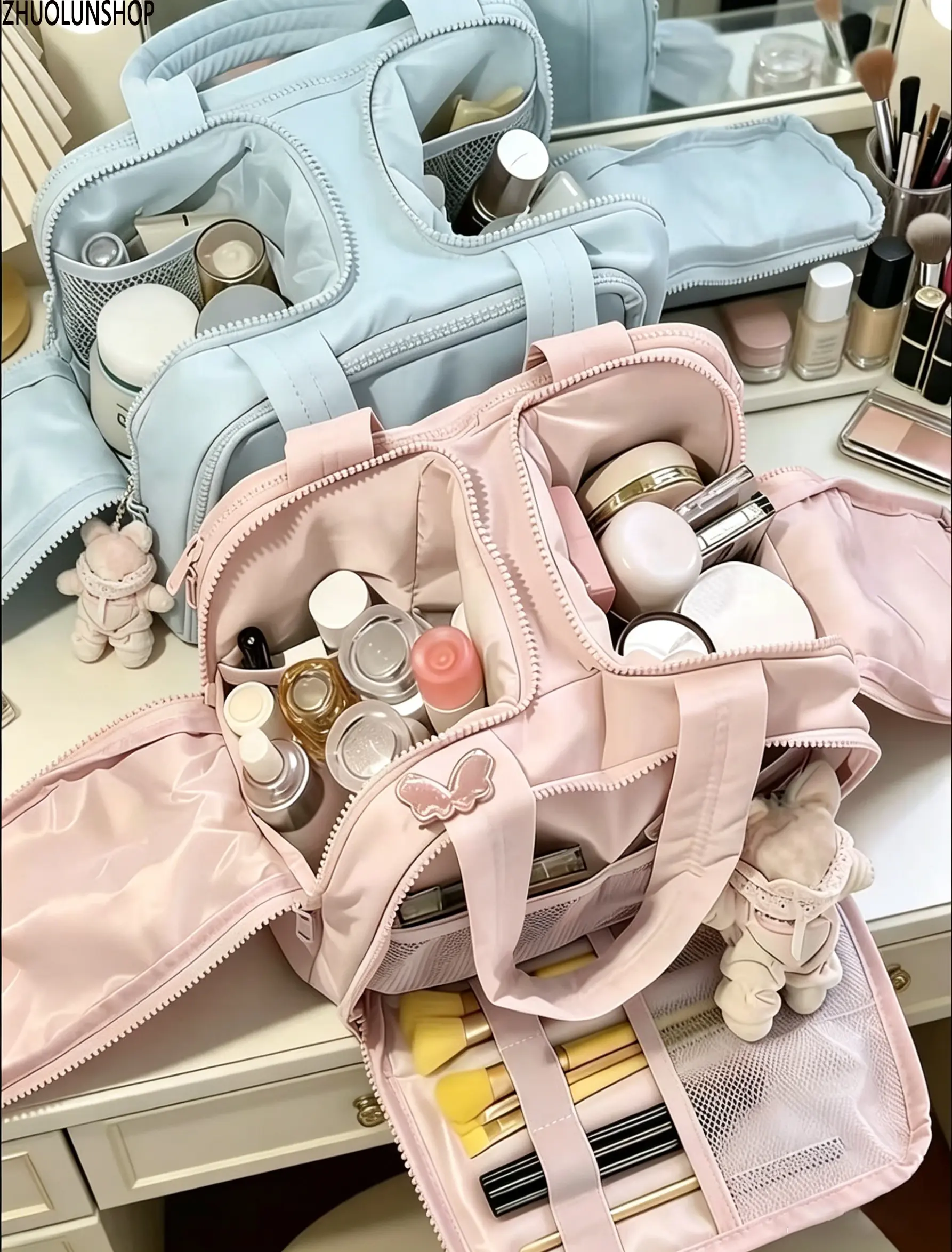 2026 New Puffy Toiletry Bag for Women, Large Capacity Waterproof Wide Open Travel Cosmetic Bag, Lightweight Makeup Organizer Bag with Handle, Toiletry Organizer for Toiletries Accessories Essentials, Perfect for Travel Vacation Gym Bathroom Daily Use