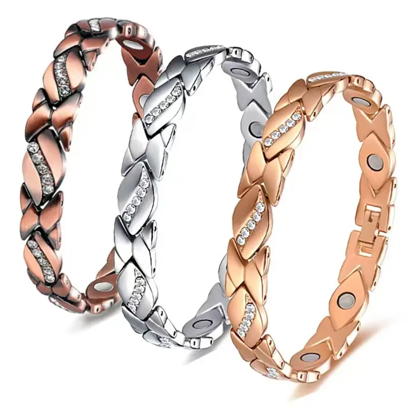 Women's Wearable Leaf Shape Pure Copper Adjustable Magnetic Bracelet - 3500 Gauss Effective Magnet, Retro Look, Outdoor Therapy Accessory, Leaf Magnet Bracelet-Silver