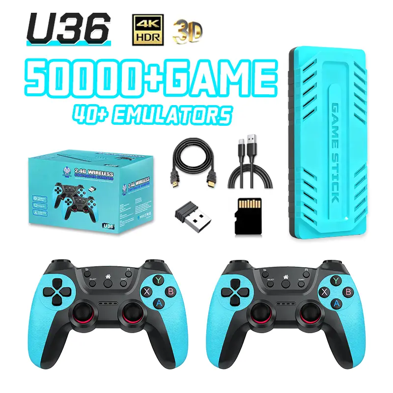 U36 Wireless Game Stick Retro Gaming Console S905 128G 50,000+ Games Support 40+ Classic Emulators For PS1/PSP 4K HDMI Kid Gifts