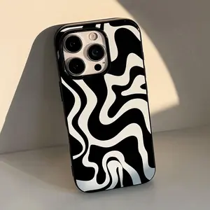 Glossy Black Wavy Swirl Case for iPhone| Retro Liquid  unique Pattern (Fits 11-17) glam