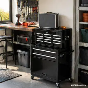 ARCH Heavy-Duty 8-Drawer High Capacity Rolling Tool Box, Portable Tool Storage Cabinet with Wheels - Black Power Tool Organizer Tool Box Vanity