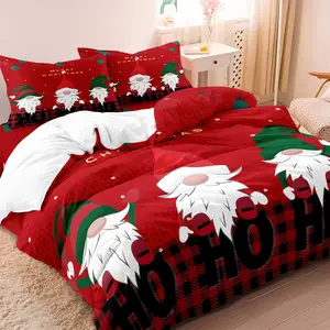 3pcs Merry Christmas Gnome Duvet Cover Bedding Set - 100% Polyester Breathable Fabric, Digital Print Fit For All-Season, Machine Washable, No Insert - Bedroom Dormitory Decor Comfy Bed Sets (1 Duvet Cover +2 Pillowcases)