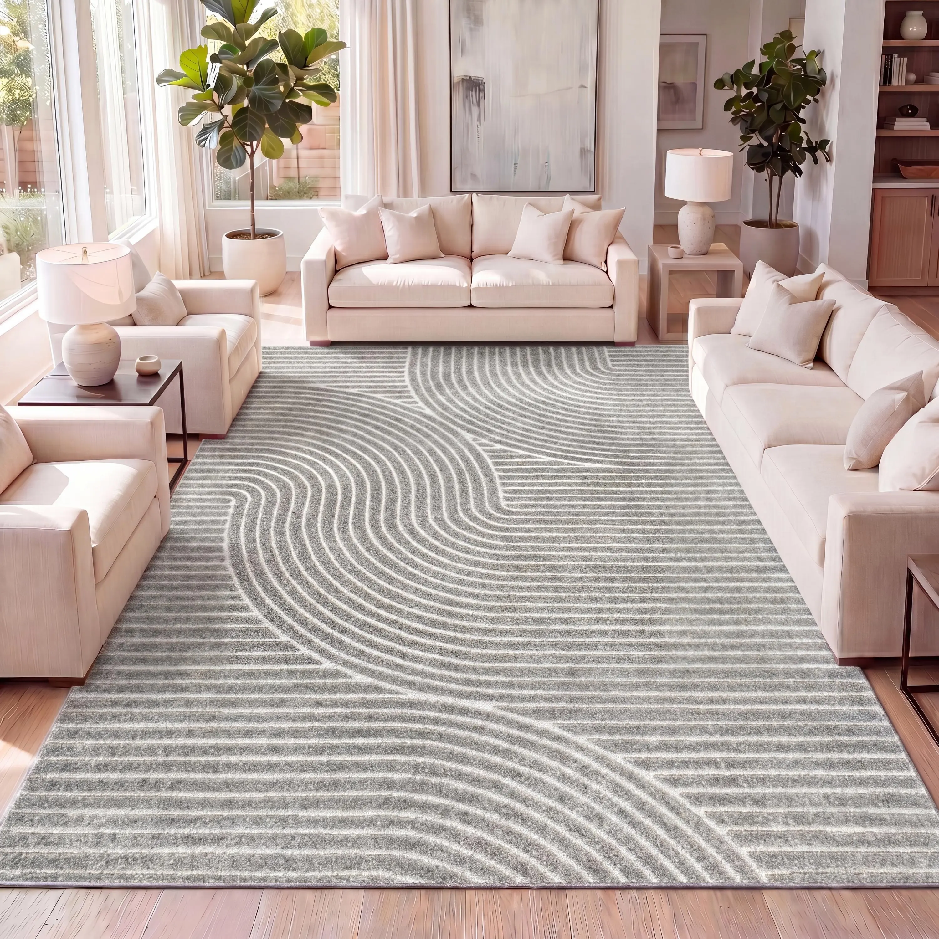 JONATHAN Y Skagen Minimalist Curve Geometric Area Rug; for Living Room, Kitchen, Bedroom, Dining Room, Office