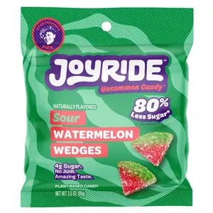 Joyride Sweets Candy Joyride Candy Sour Watermelon Wedges - 3.5oz, Gummy Candy, 80% Less Sugar, Plant-Based Candy, Vegan Snack, Natural Flavor Snack