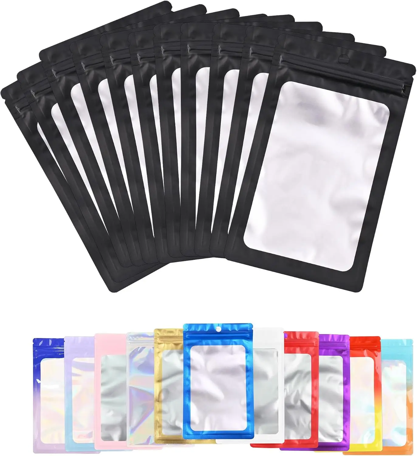 100 Pack Resealable Plastic Bags for Food Storage, Zipper Bags with Clear Front Window, Packaging Pouch for Small Business (Black, 2.4x3.9 inch)