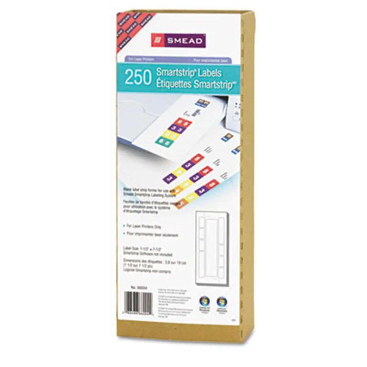 Smead 66004 Smartstrip Refill Label Kit - 250 Paper Label Forms/Pack, Laser Printers Compatible, 1 1/2 x 7 1/2 End Tab, Assorted Border Colors, Auto-Adhesive Labels & Stickers, Stickable Labels & Stickers