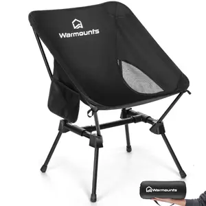 Portable Camping Chair, 400LBS Folding Backpacking Chair with Side Pocket & Carrying Bag, Ultralight Compact Beach Chair for Picnics Hiking Fishing, Black