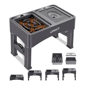 UPSKY 2-IN-1 Elevated Dog Bowls Slow Feeder 4 Height Adjustable Raised Dog Bowl Stand No Spill Anti-Slip Dog Food & Water Bowl for Small Medium Dogs Feeding