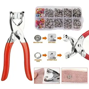 200pcs Invisible Colored Metal Buckle & 1 Count Manual Pressure Pliers,Household Sewing Accessories for DIY Pliers Tool Kit,seam-free nail button hand press snap button tool snap button fastener plier seam-free nail buttonhand press snap button