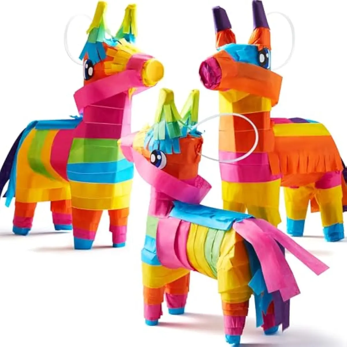 3 pcs Mini Donkey Pinatas 7"x5.5" Cinco De Mayo Rainbow Color for Fun Fiesta Taco Party Supplies, Luau Event Photo Props, Mexican Theme Decoration, Carnivals Festivals, Taco Tuesday Event