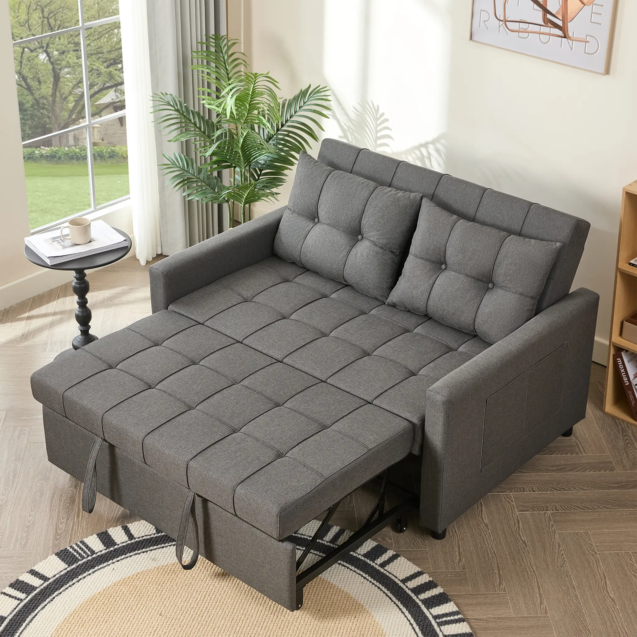 GOSUHI 52" Sleeper Sofa with Pull-Out Bed, couch,3-in-1 Convertible Sofa Bed, Loveseat with Stepless Adjustable Backrest and Side Pocket, for Living Room Dorm Apartment,Day bed,,sofas para sala