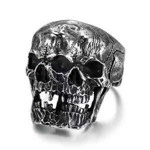 Retro Gothic Punk Thriller Double Headed Skull Stainless Steel Men's Ring, Halloween Gift, Holiday Gift