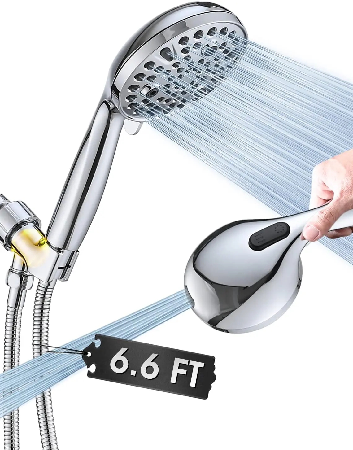 5 Inch Dia Handheld Shower Head with 10 Setting Spray, Built-in Power Wash for Tub, Tile & Shaving, 79 Inch Extra Long Stainless Steel Hose, 360° Rotatable Adjustable Bracket - Chrome, 360° Rotatable Bracket