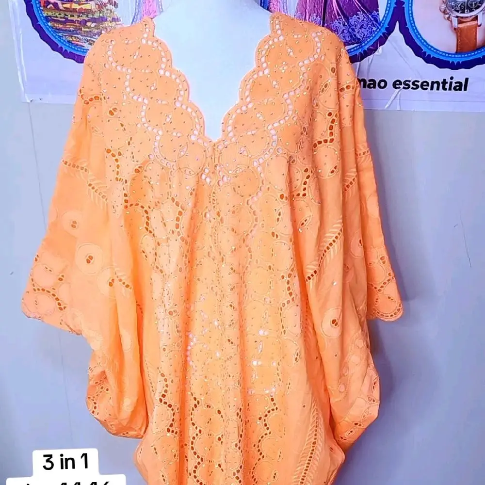 Dry Lace Boubou Gown Dresses - 3 in 1 Design, Orange Color, Elegant and Comfortable