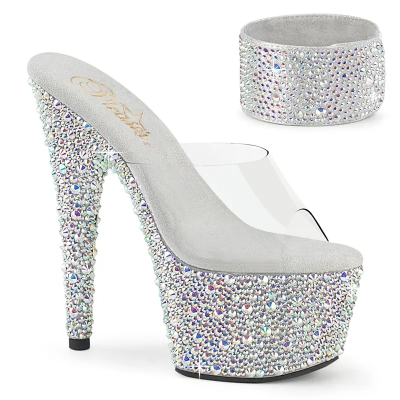 Bejeweled-712MS Women's Elegant Stylish Sparkly Rhinestone Wedge Heels - High Heel Footwear, Chunky Heeled Platform Wedges, Adjustable Cuffs, Full Shine, 2 3/4" (70mm) Platform