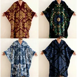 Men's Wings Print Fleece Kaftan Robe, V-Neck Long Plush Lounge Robe for Men, Soft and Warm Artistic Baroque Design Bathrobe, Cozy Hooded Housecoat Gift for Him, Dad, Husband SpringStatements