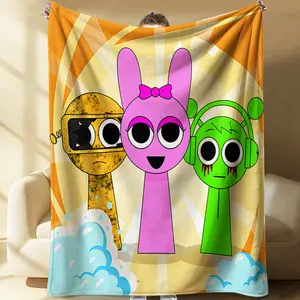 Sprunki Character Print Blanket,Flannel blanket,trendy And Vibrant Color-blocked Background,cool And Stylish With A Cute Contrast,suitable For Trendy Individuals,car Cover Blanket,suitable For Travel, Outings, And Home Use