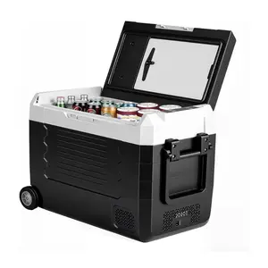 Portable Refrigerator with Dual-Layer Cooling, Bluetooth Smart Fridge Freezer with Built-in Cutting Board, Dual Power 12V/24V DC & 100-240V AC, Pull-Rod & Wheels for Camping Road Trip, 16L/20L/40L/50L