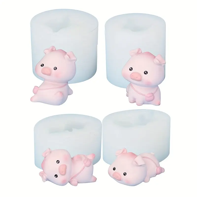 4-piece set of cartoon pig Handmade Silicone molds, cartoon animals such as lying pigs, playful pigs, clay molds, DIY jewelry decoration molds, DIY pig gypsum decorations, DIY aromatherapy candle silicone molds, Silicone molds for crafts