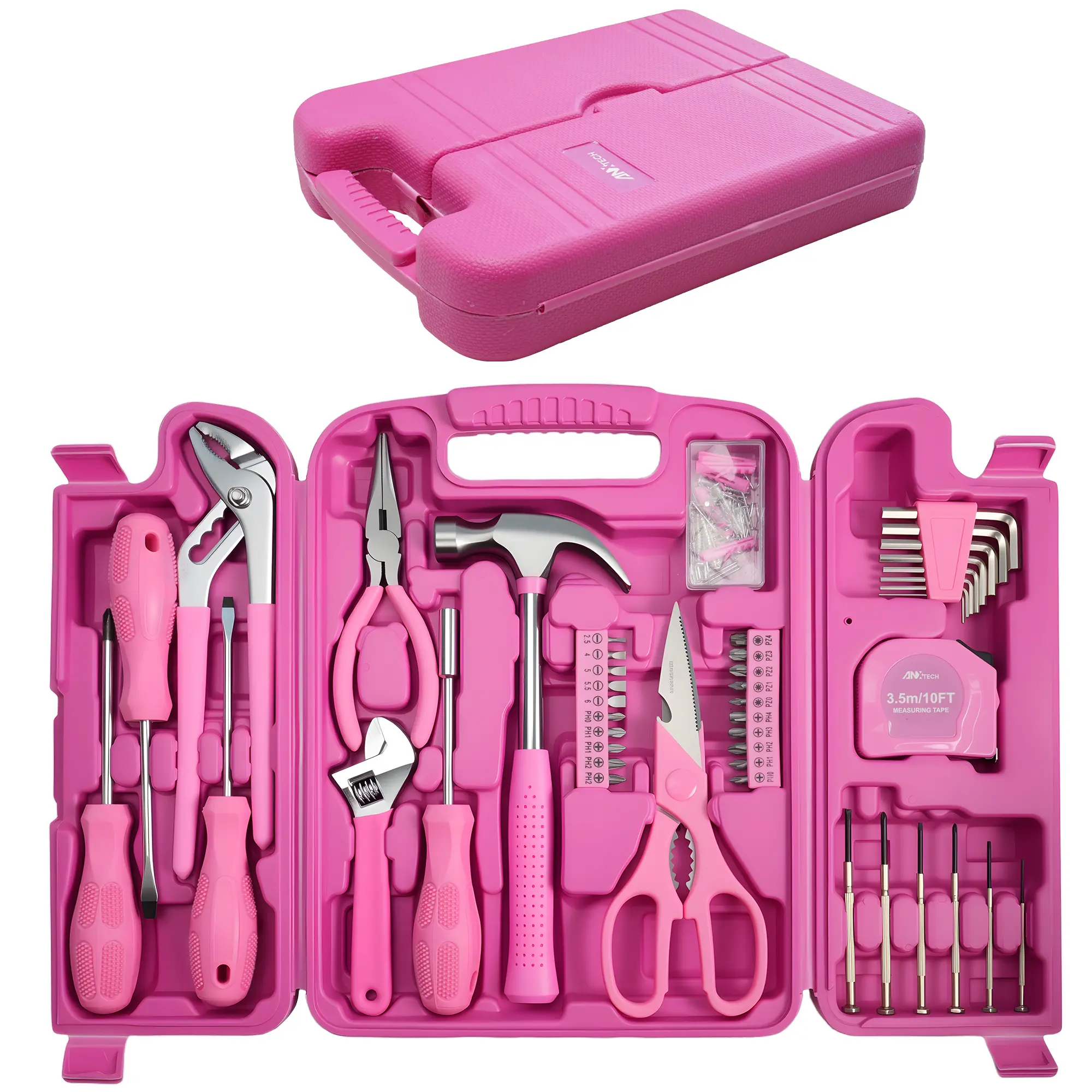Pink Tool Set for Women, 136-Piece Household Small Tool Set, Toolbox Storage for Home Repairs, Portable Hand Tool Kit for Home College Dorm, for Ladies