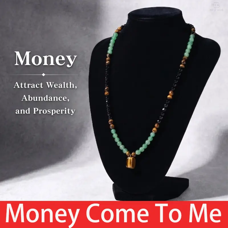 Non-Natural Crystal Necklace & Bracelet Set - 69cm (27.1 inches) Abundance Necklace, 75g Healing Stone Pendant, Tiger's Eye Green Aventurine, Wealth-Attracting Charm, Versatile Jewelry, Ideal Gift for Adults' Anniversary, Theme Parties