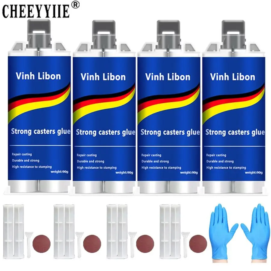 4PCS Repair Casting Glue Set, Extra Strong Universal Adhesives with Reinforcement Mesh, High-Temperature Resistant, Waterproof Welding Glue for Stainless Steel, Fuel, Iron Leakage & Exhaust Fixes, Non-Conductive Formulation for Daily Use