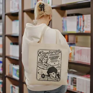 Emotionally Attached To Fictional Characters Tote Bag | Retro Bookish Tote Vintage Book Lover Bag Romance Reader Morally Grey Enemies To Lovers