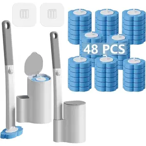 Disposable Toilet Brush and Holder Set, Wall-Mountable ABS Blue Bathroom Tool with Extended Handle, Replaceable Refills and Ocean Fresh Scent Cleaning System