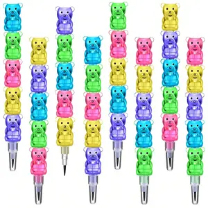 Stackable Plastic Bear Pencils Set, 5/30/60 Pieces, Colorful Stackable Design, Perfect for Birthday Parties, School Supplies, Party Favors, Office Stationery Supplies, Stationery Writing Tools