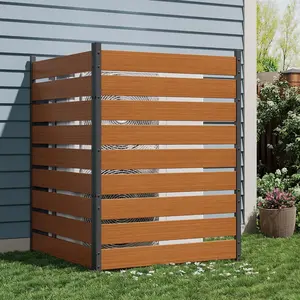 Gaomon 2-Panel Natural Cedar Wood Privacy Screen - 49"h x 38"w, Elegant Durable Design, Rustic Outdoor Enclosure with Ground Stake for Trash Cans, AC Units