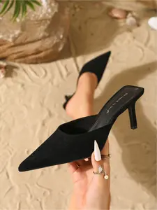 Women's Suede Pointed Toe Stiletto, Minimalist Chic High Heel Slides, Peep Toe Mules for Party, Daily Outings & Fashion Events, Trendy Versatile Footwear for Women, Sophisticated Edgy Shoes