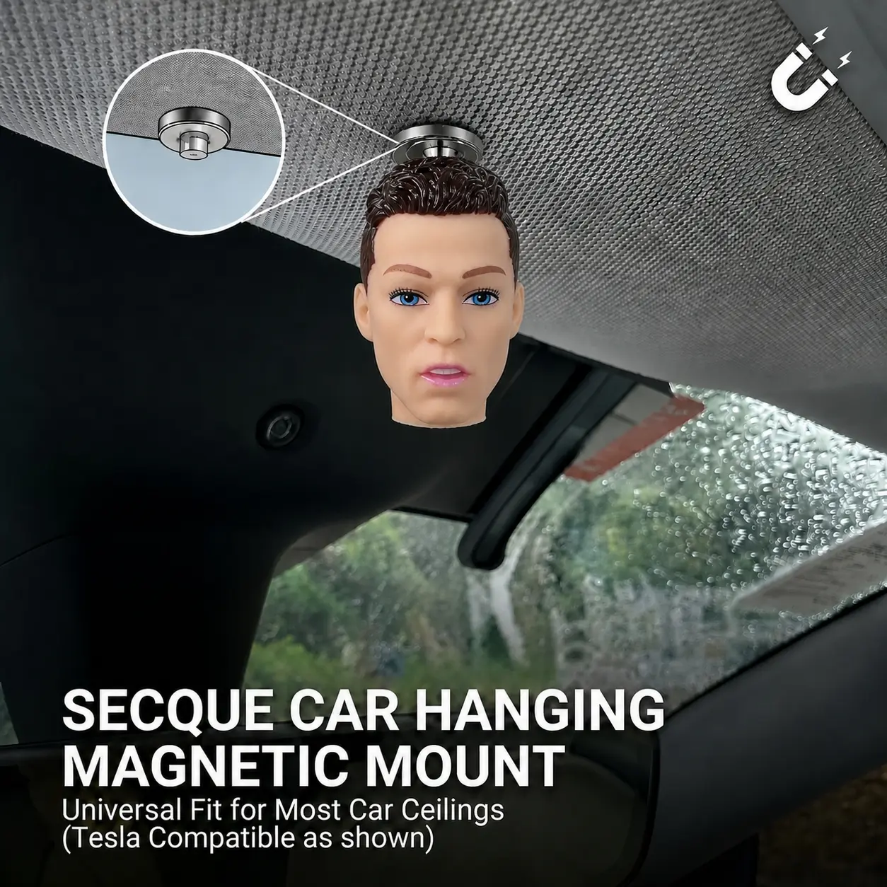 Driver Head Sculpture Car Dashboard Hanging Decor, Bold Look Automotive Interior Accent, Tool-Free Install, Realistic Painted, Steadfast Mount Accessory