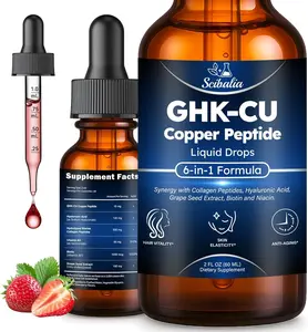 GHK-CU Peptides Supplement Oral Drop, Pro 6-in-1 GHK CU Copper Peptides with Hydrolyzed Marine Collagen Hyaluronic Acid Biotin Grape Seed Extract for Hair Growth Skin Elasticity & Anti-Aging Women Men Healthy Beauty
