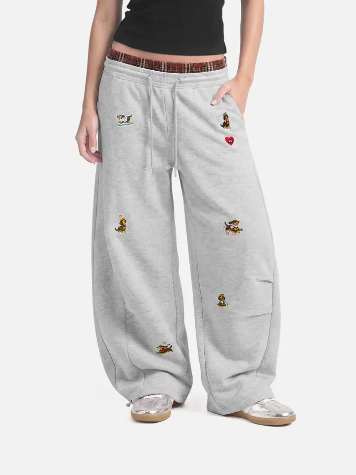 Aelfric Eden Dachshund Double Waist Baggy Barrel Sweatpants High Waist Balloon Barrel Silhouette  Adjustable Ankle Drawstring Soft Fabric Cute Casual Streetwear Unisex Bottoms