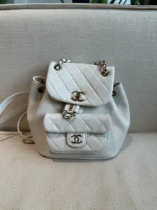 Pre-owned CHANEL 24P Duma Drawstring Top Small Backpack Light Gold Hardware Chip 99% New