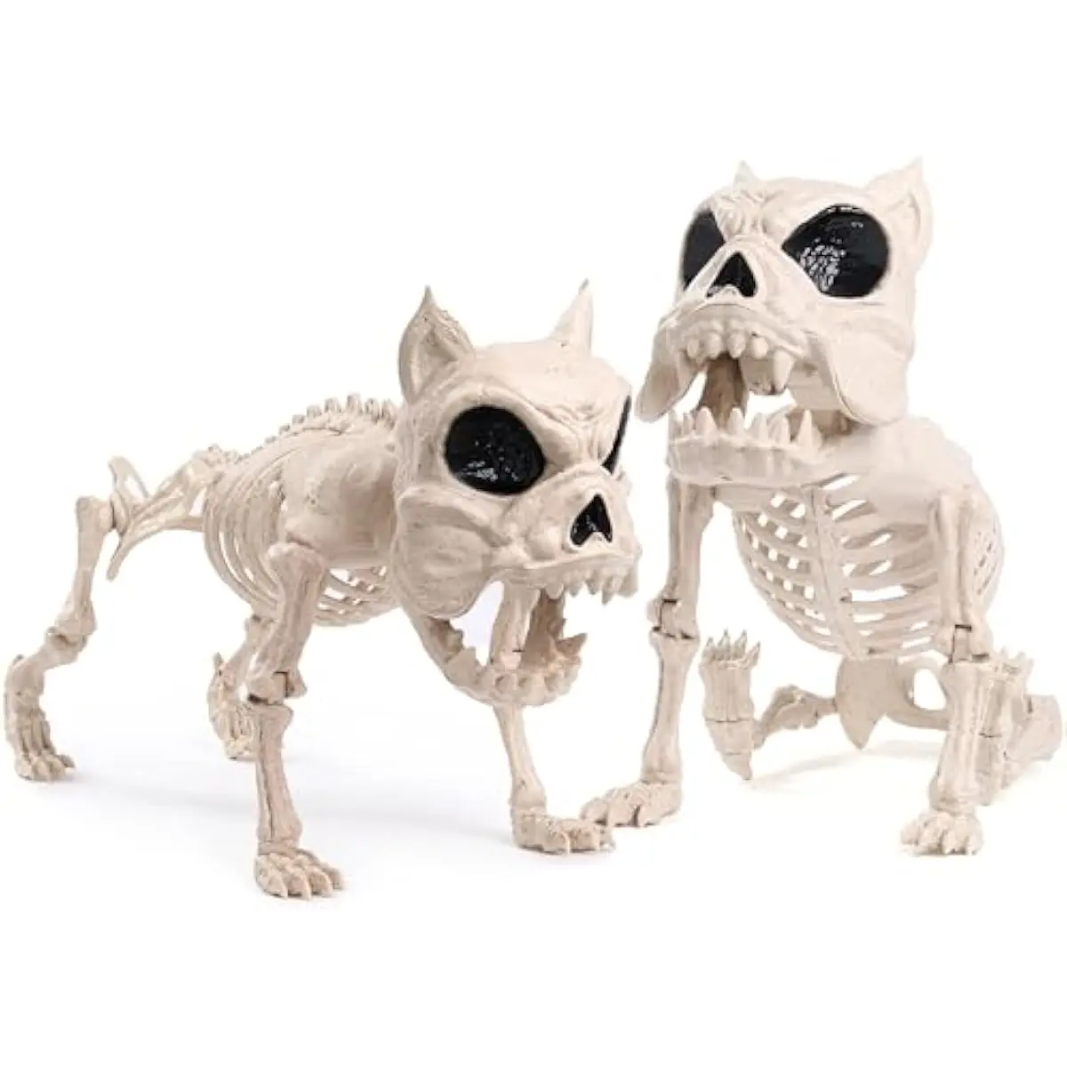 2 PCS 16" Poseable Dog Skeleton Halloween Decoration Animal Puppy Plastic Bones with Posable Joints for Prop Indoor Outdoor Decor Spooky Scene Party Favors Graveyard Decorations