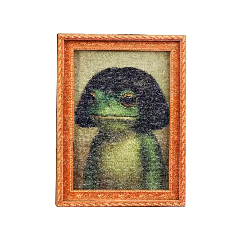 Vintage Frog Refrigerator Magnet with Decorative Frame, Funny Animal Fridge Magnet for Kitchen, Office Locker and Cabinet, Cute Cottage Style Mini Picture Magnet, Collectible Decorative Magnet Gift for Home, Housewarming and Animal Lovers