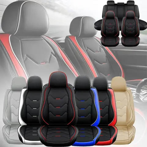 Car Seat Cover 5 Seats Waterproof Luxury Leather Full Set Seat Protector Front & Rear Cushions For Most Cars