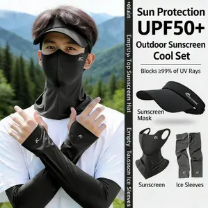 3 piece summer outdoor cycling sun protection men's set, ice silk full face and neck protection sun protection combination, suitable for outdoor fishing, cycling, and work, including hat, extended mask, and ice sleeves