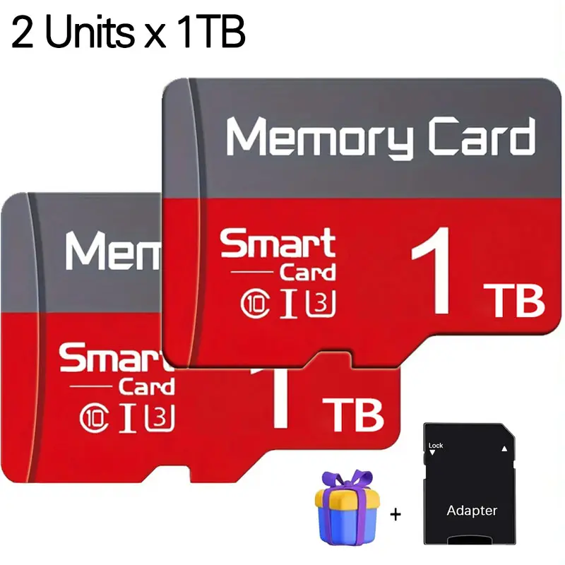 2 Pack × 1TB Microsdxc Card, sd memory card, micro tf Sd Cards, sd card, micro sd card, durable with adapter. Works on mobile phones, PC, cameras, speakers, dashcams and surveillance cameras for daily file storage