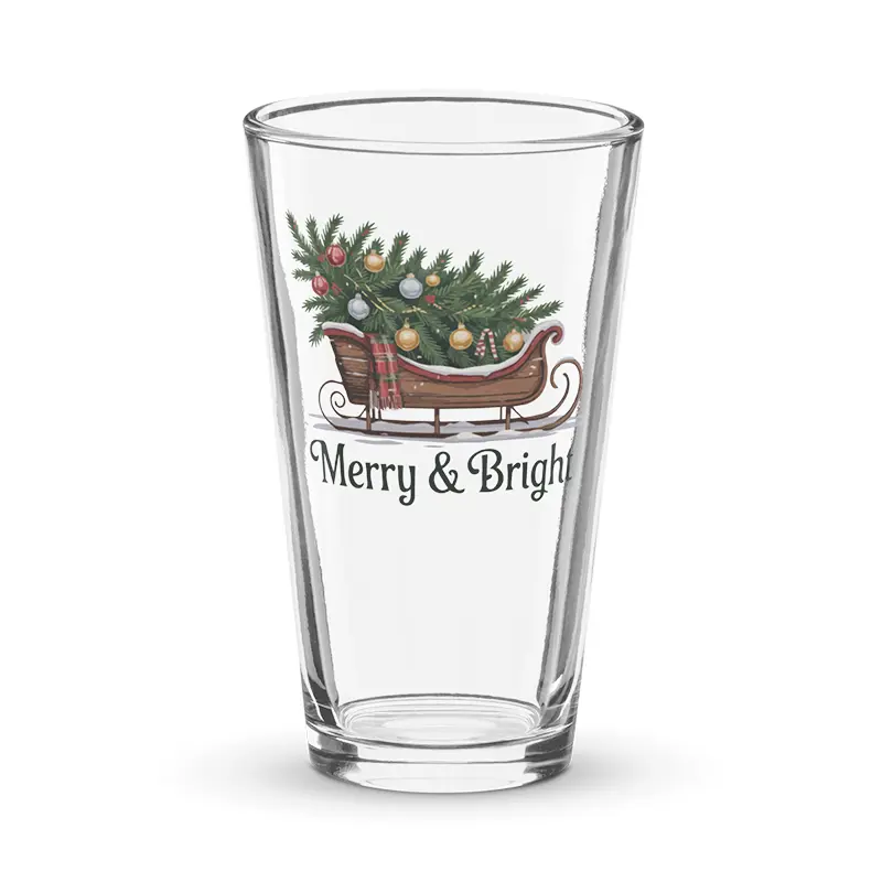 Vintage Christmas Tree Merry & Bright 16oz Pint Glass
