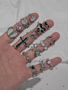 15-Piece Y2K Style Irregular Artificial Gemstone Ring Set, Crystal Lava Heart Rings, Artificial Zircon Ring, Perfect for Parties, Holidays, Daily Wear, Ideal Birthday Gift