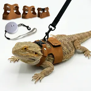 3-Pack Bearded Dragon Squirrel Harness & Leash Set Adjustable Soft Leather for Small Animals Training Walking Reptile Squirrel Rat Includes Budget Spring Premium Models - Outdoor