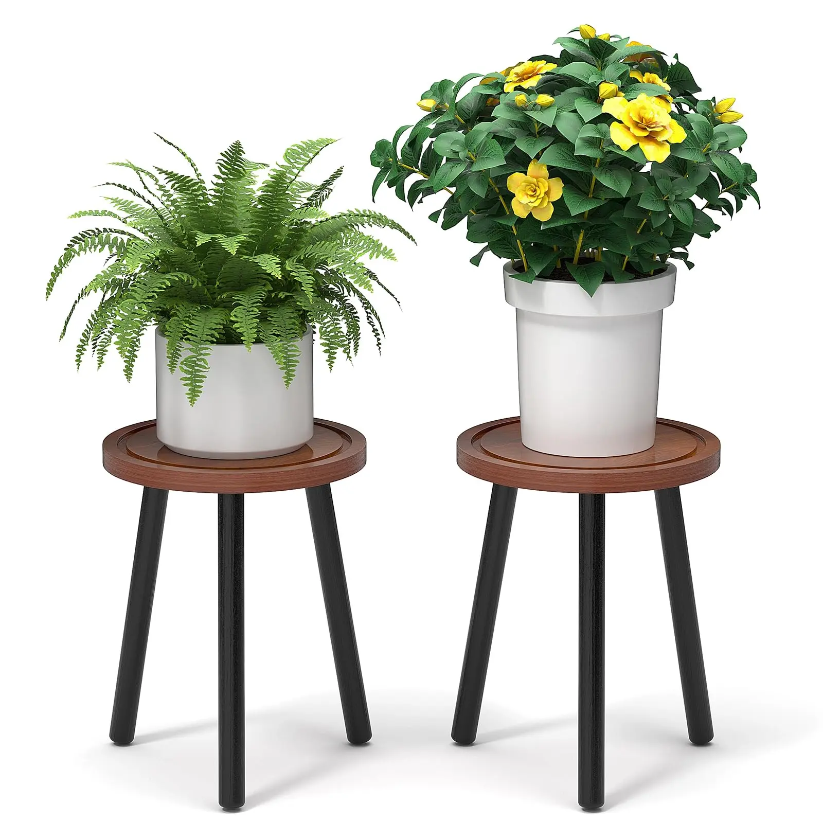 2 Pack Wood Plant Stands Indoor, 16.7" Tall Plant Stand, Outdoor Mid-Century Plant Stool, Single Plant Table, Modern Small Round Side/End Table for Living Room, Balcony, Office