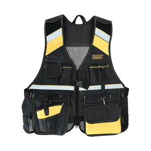 AIRAJ Men's Electrician Tool Vest 22 Pockets Reflective Work Vest with Adjustable Shoulder Straps & Structure for Carpenters and Construction Handyman