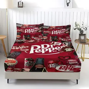 Dr Pepper Themed Non Fading Fitted Sheet for Loved Ones,Including 1 Bed Sheet and 2 Pillowcases, bed sheet sets, Comfortable Bedding,Anti Slip Dust Cover Suitable for Bedroom Decoration, Bedsheet Sets